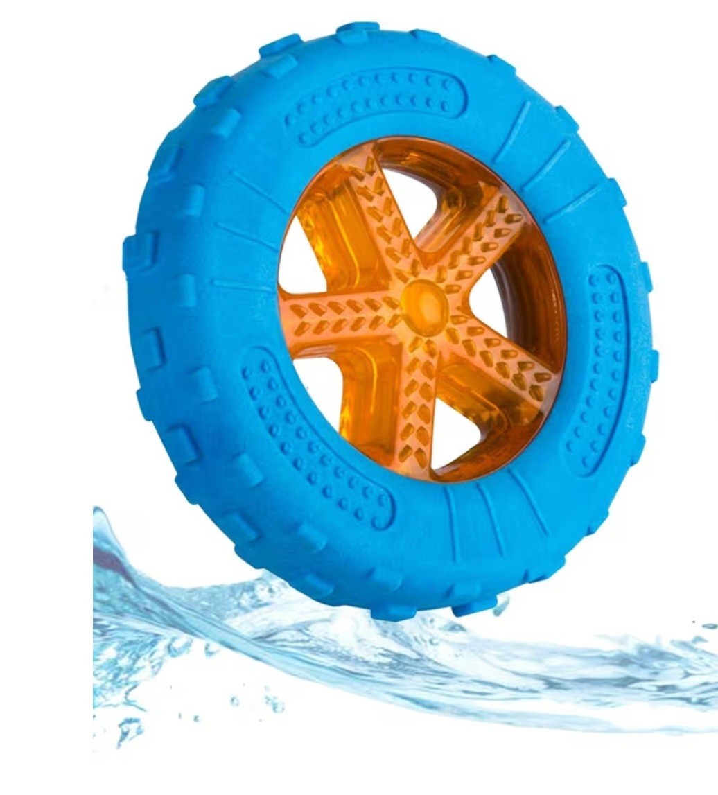 Dog Squeaky Wheel, Pool & Beach Wheel for Interactive Fetch & Play, TPR B1