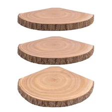 Corner Floating Shelves Set of 3 Wood Slices with Bark Decorations Style