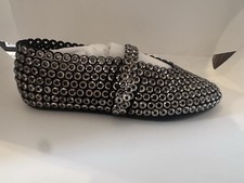 Maison Alaïa Women’s Studded Mary Jane Flats Black/Silver Round Toe EU 38