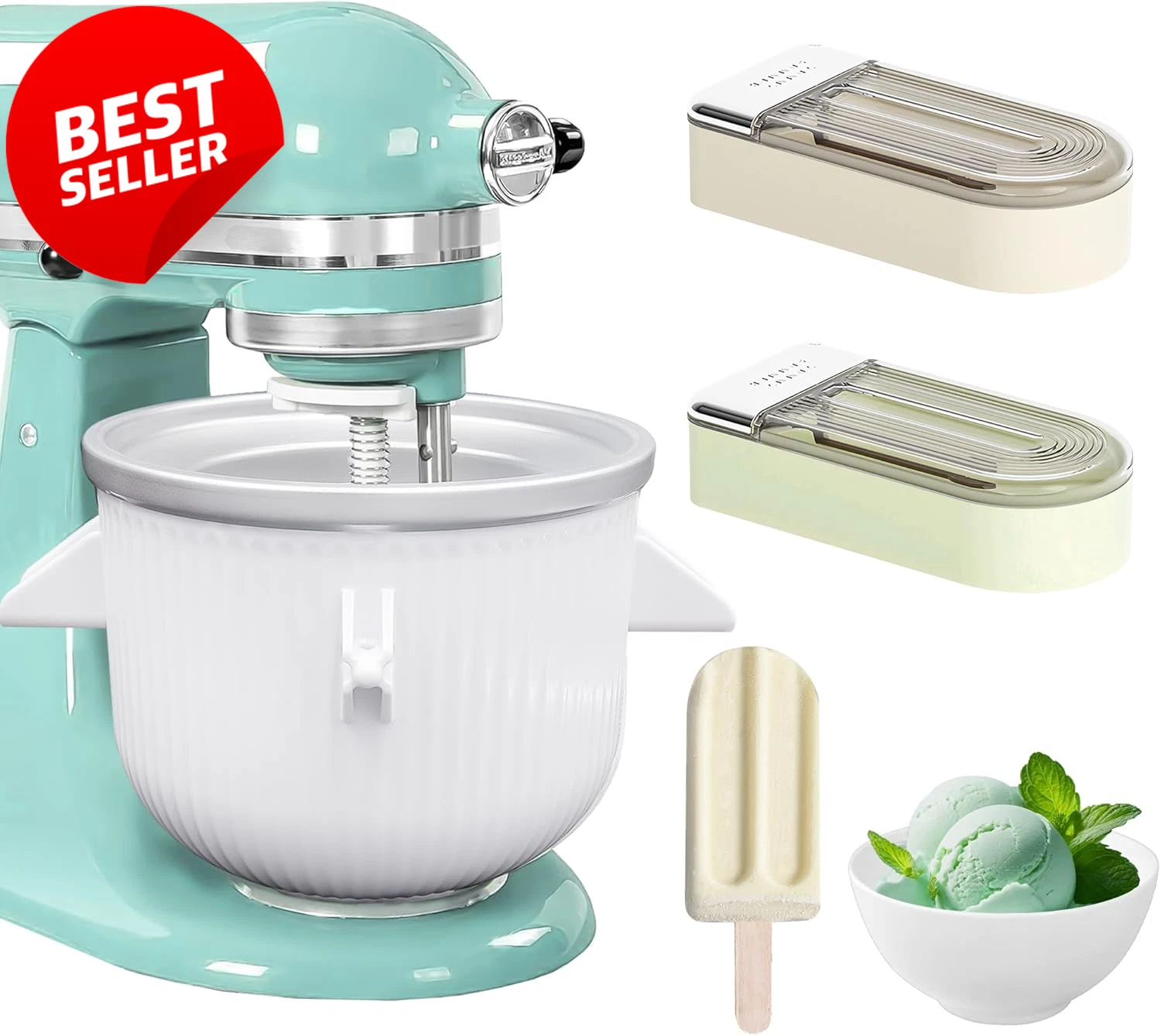 Ice Cream Maker Attachment for Kitchenaid 4.5Qt+ Stand Mixers 2Qt Bowl - US