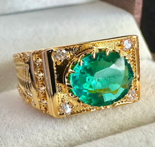 Emerald Men's Ring with 925 Sterling Silver Men's Handmade Gold Gemstone Ring