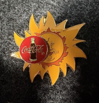 Coca Cola Sonne Mond Pin Anstecker Vintage Y2K Coke Logo Emaille Style Sammlerstück