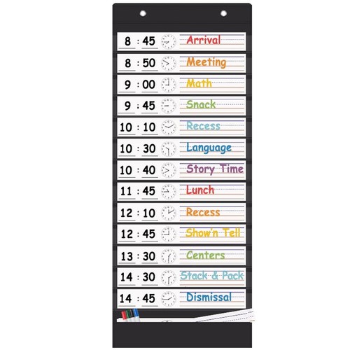 Classroom Schedule Pocket Chart, Double Sided Daily Schedule with 18 Erasable...