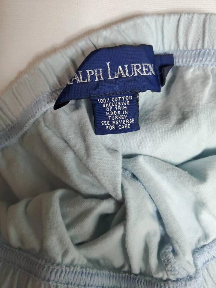 Pantalones de pijama Ralph Lauren azul claro 100 % algodón medianos Foto 2 de 4