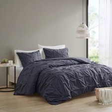 INK IVY Masie 3-Piece Embroidered Cotton Full/Queen Duvet Cover Set in Navy