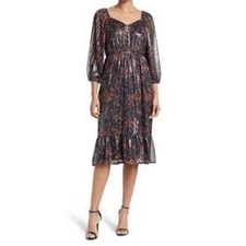 Collective Concepts Black/Red Shimmery Elbow Sleeve Midi Dress Size M