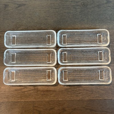 Set 6 Vintage Rayware Clear Pressed Glass Corn on the Cob Dish Holders 8 5/8''