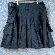 All Kilts Sports Utility Leather Straps Kilt Mens 46 Black Pleated Cargo Pocket