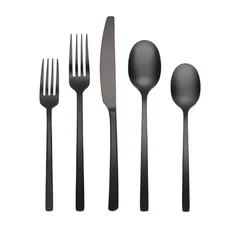 20 Piece Black Satin Flatware Set Stainless Steel Service For 4 Dishwasher Safe