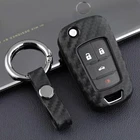 For Chevy Buick Flip Car Key Fob Chain Ring Case Cover Carbon Fiber Accessories