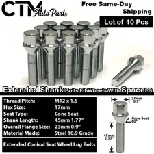 10x BMW Mini Chrome 12x1.5 Wheel Lug Bolt 45mm Shank E-Body with 15-20mm Spacers