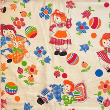 Raggedy Ann Fabric by the Yard Gingham Floral Cotton Canvas Andy Ragdoll Vintage