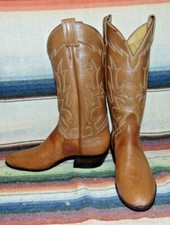 Womens Vintage Tony Lama Brown Teju Lizard / Leather Cowboy Boots 5 C NEW In Box