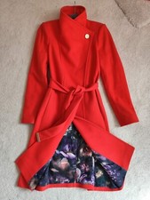 Ted Baker Lorili Coral Red Cashmere Wool Blend Long Wrap Coat Uk 6 Tb 0 £299
