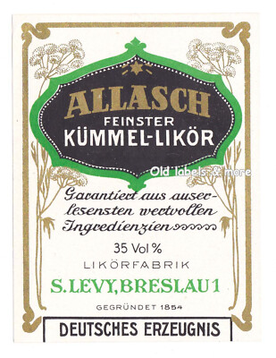 x7343 BRESLAU - Wrocław S. Levy ALLASCH Kümmel-Likör Etikett liqueur label