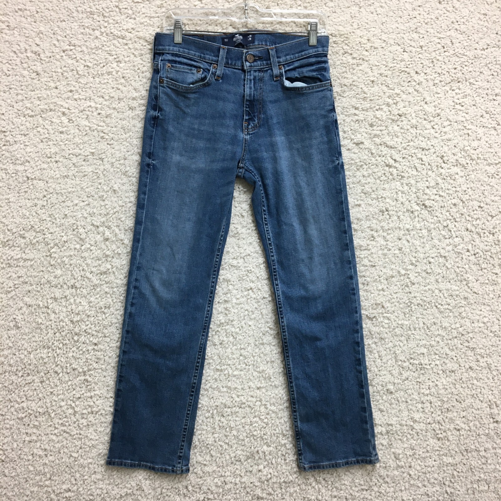 Hollister Mens 28x30 Blue Straight Leg Epic Flex Denim Jeans Medium Wash