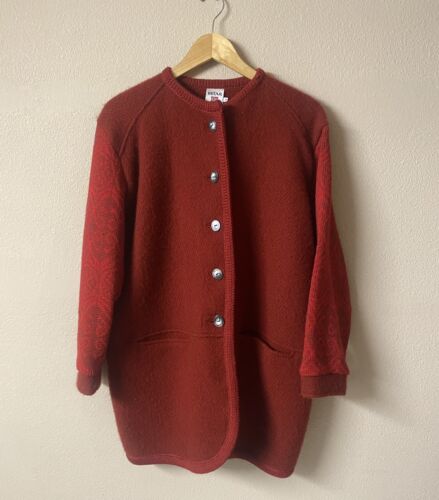 Beair as gekochte Wolle Jacke Button Down Langarm Taschen Oversize Gr. S - Bild 2 von 6
