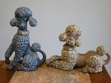 LOT of 2 Vintage POODLE DOGS Ceramic MOLDS  Hobbyist FIGURINES MCM Retro FREESHI