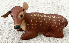 Resin Deer Fawn Figurine Lying Down Hand Painted Leather Ears Vintage Solid Cast