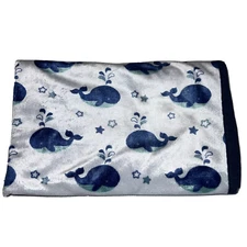 SL Home Fashions Soft Baby Whale Blanket Blue White Star 30x40 Nautical