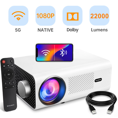 GooDee Slimme 4K-projector met 5G wifi en Bluetooth, Netflix/Amazn Prime Video-gecertificeerd, Dolby Audio, 800ANSI buitenprojector, 400-inch Zoom Home Theatre-projector, compatibel met tv-stick, iOS