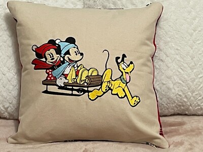 Disneyland Mickey Minnie Mouse Pluto Embroidered Throw Pillow TinksTreasurez