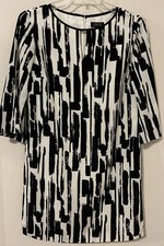 Tahari Womens Size 8 Black & White Knee-Length Shirt-Sleeved Dress! A5805
