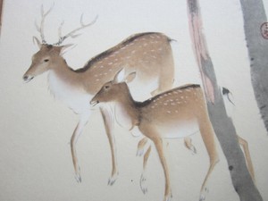 2 FINE Japanese Painting's SIGNED c.1920, DEER & DOE & SQUIRREL