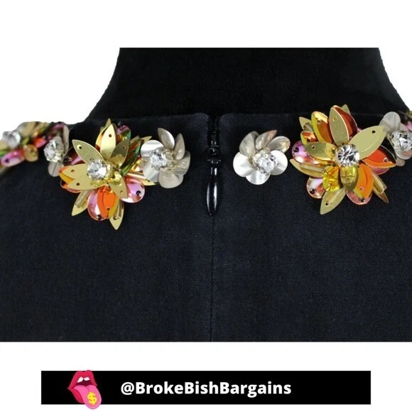 Abito tubino cocktail nero Tory Burch floreale impreziosito colletto taglia donna 0