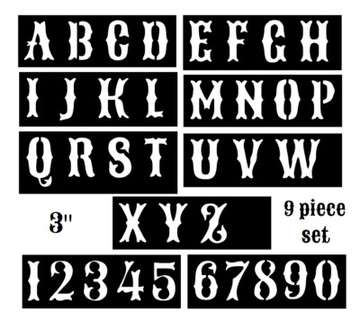 Stencil 9 pc Set 3'' Alphabet Caps & Numbers Country Western Paint Sign Craft Art
