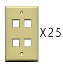 25 Pack Lot - Keystone 4 Hole Port Jack Wall Face Plate Network CAT5e CAT6 Ivory