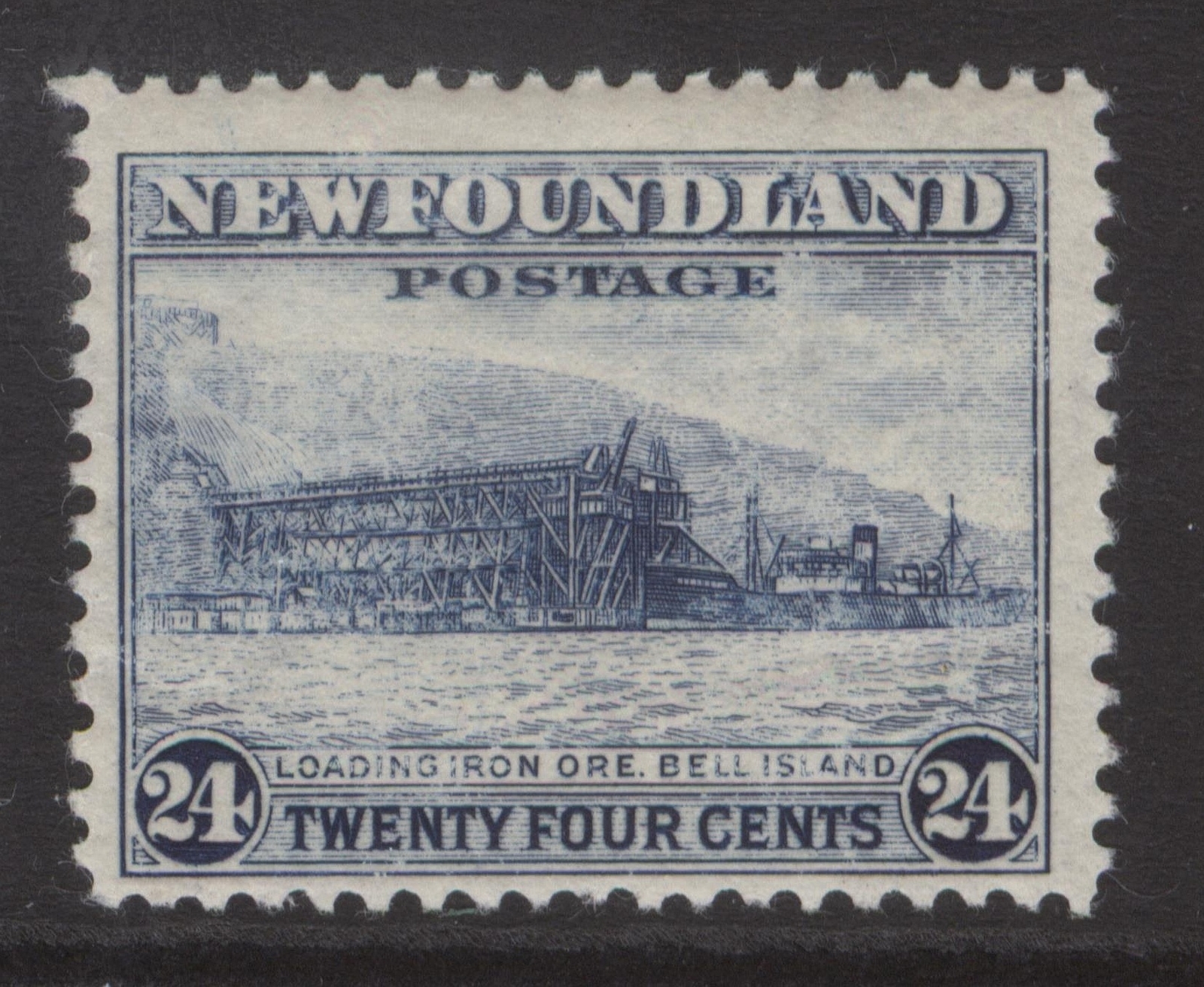 NEWFOUNDLAND 264 NSSC247III 1941 24c BELL ISLAND P12.8 PRINTING FLAW MNH CV$200