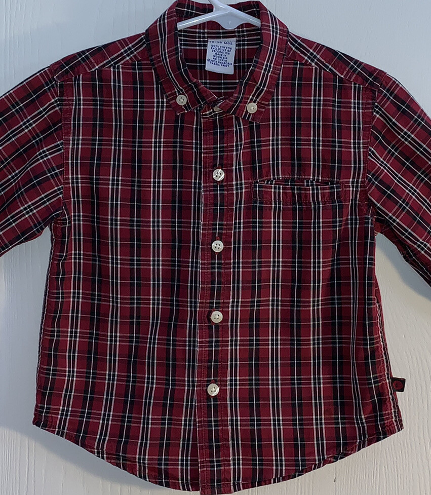 Gymboree Baby Boy 1824M Shirt Long Sleeve Button Down Red/Black/White