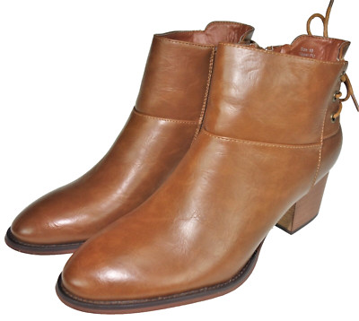Sz 10 Olivia Miller Allison2 Cognac Brown PU Ankle Boot Bootie Side Zipper