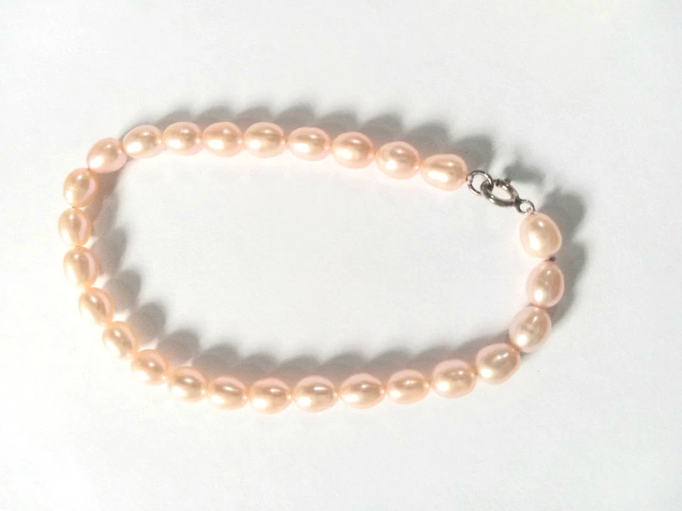 Sterling Silver 925 Pearl Bracelet Freshwater Pearls Pink Champagne Authentic - Image 4 of 4