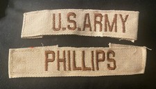 US Army Name Tape Set Phillips Embroidered Brown Tan