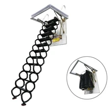 Folding Loft Ladder Stairs Black Attic Pull Down Ceiling 12Steps Foldable 660lbs