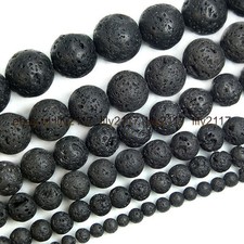 Wholesale 4-14mm Natural Black Volcanic Lava Gemstone Loose Beads Jewelry Making