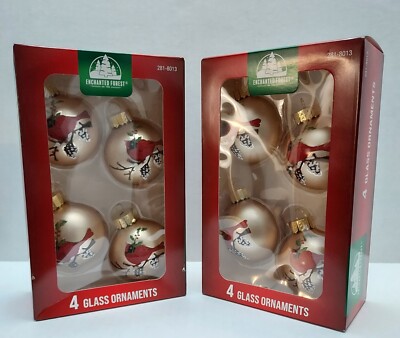 NIB - Enchanted Forest Gold Glass Ornaments w/ Red Carinals 2 packages