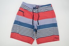 Patagonia Men's 34 Wavefarer Board Shorts Swim Red Blue White Striped Nylon Surf