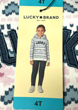 Lucky Brand Girls Hoodie  Legging Fleece Set Blue/White/Pink, Size 5 NWT