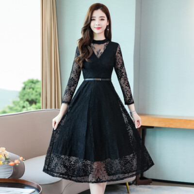 fitted lace wedding dress Long Sleeve Wedding Guest Dress: Mac Duggal 20431 Black / 2 main image 1