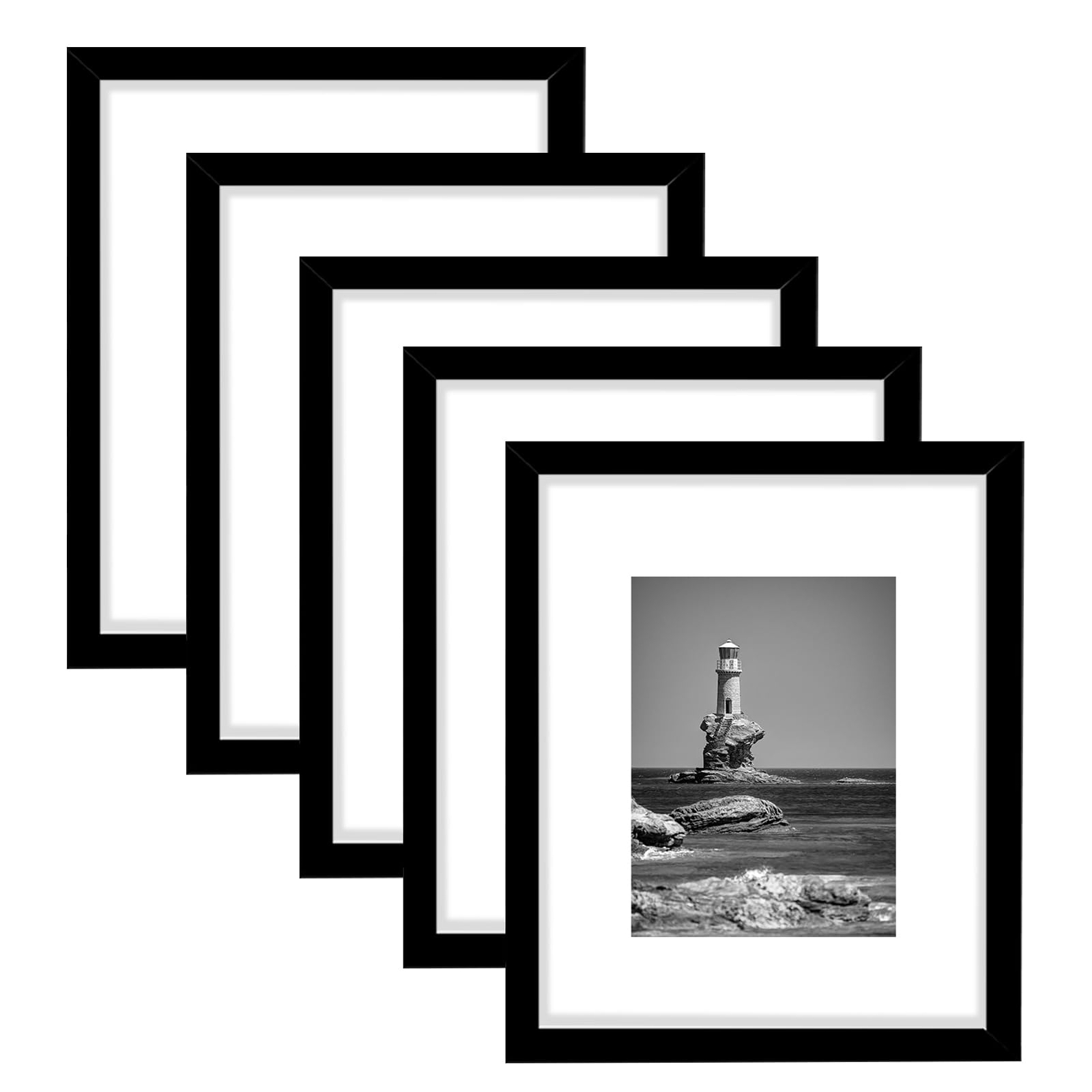 8x10 Picture Frame Set of 5, Display Pictures 5x7 with Mat or 8x10 Without Ma...