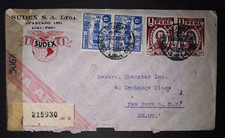 1941 Peru Registered Airmail Cover Lima to New York NY USA