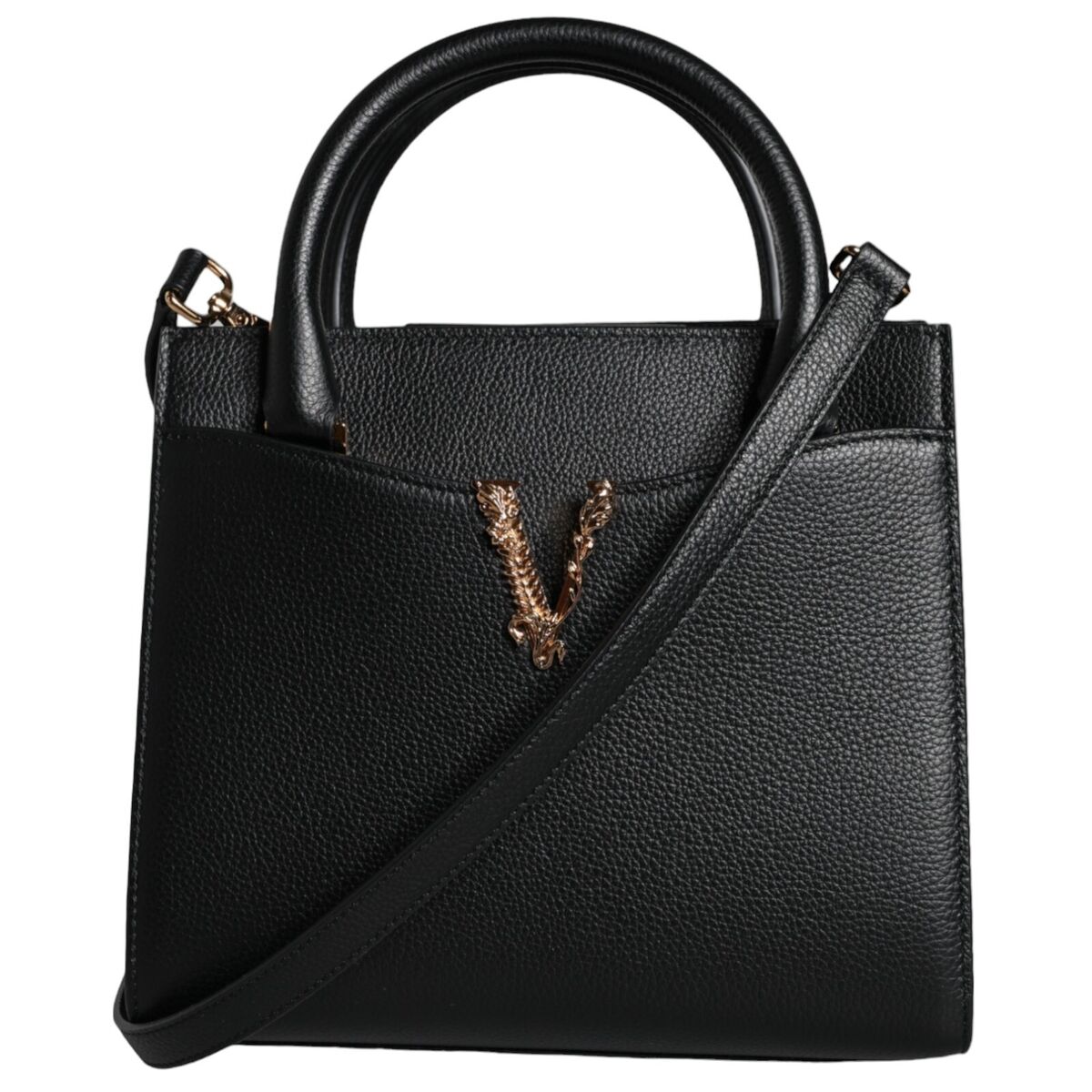 VERSACE Bag Black Small Leather TopHandle Shoulder Crossbody VERSACE Bag Black Small Leather TopHandle Shoulder Crossbody