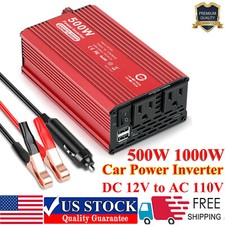 500W 1000W Auto Car Power Inverter DC 12V to AC 110V Plug Truck RV Car Converter