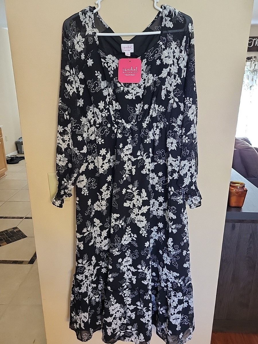 Large - Floral Print Chiffon Maternity Dress - Isabel Maternity - Black. B72