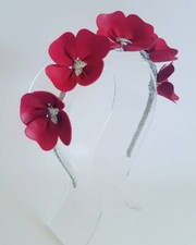 Sweethearts Magenta Leather  Silver Crown, Headband, Fascinator