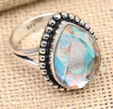 Rainbow Mystic Topaz Gemstone Handmade 925 Sterling Silver Women Jewelry Ring