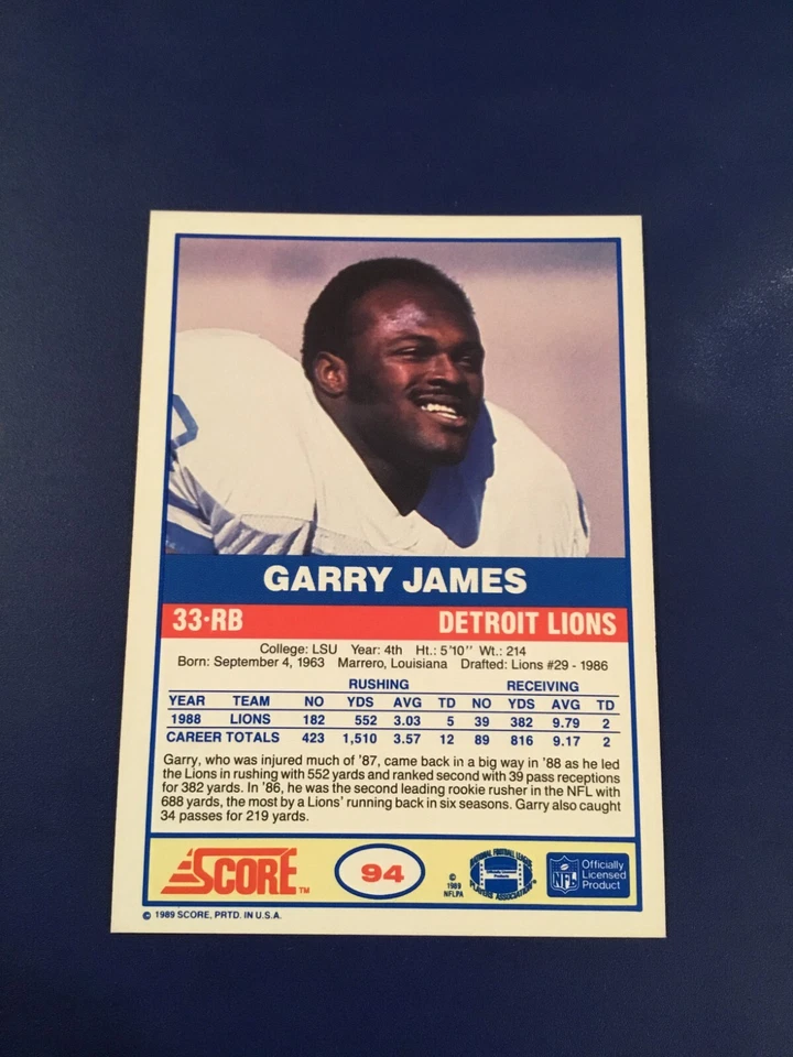 1989 Score # 94 GARRY JAMES Detroit Lions Football Card Nice Look ! - Image 2 of 2